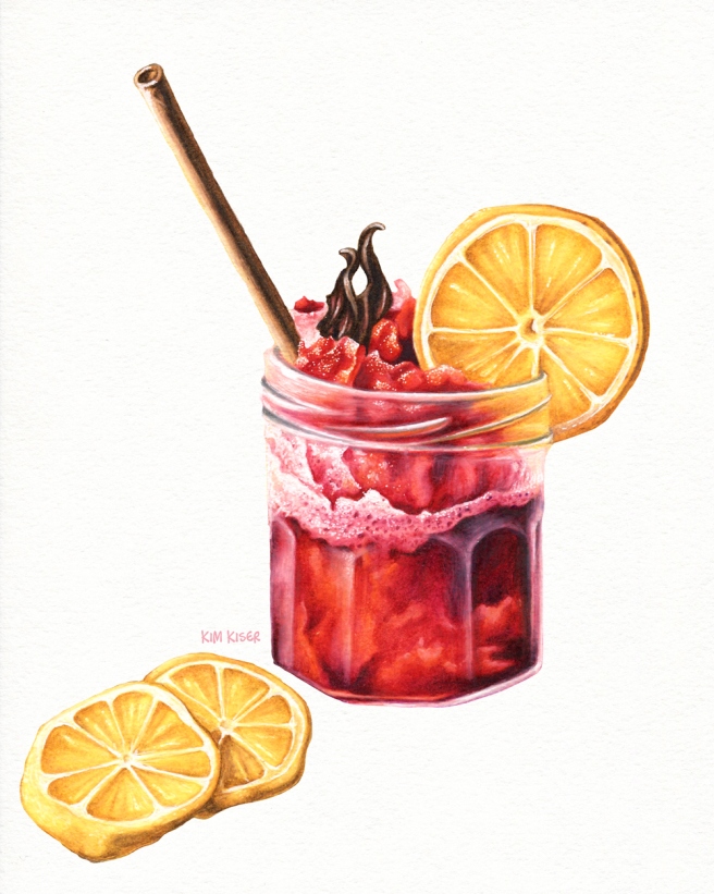 icy drink with lemons colored pencil drawing